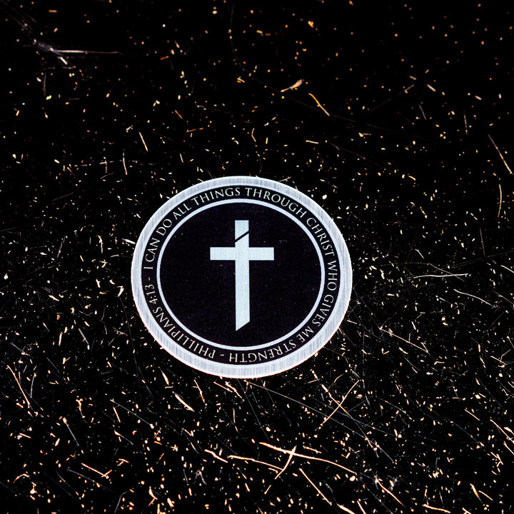 Phillipians 4:13 Iron Cross Circle Sticker - Iron Apparel