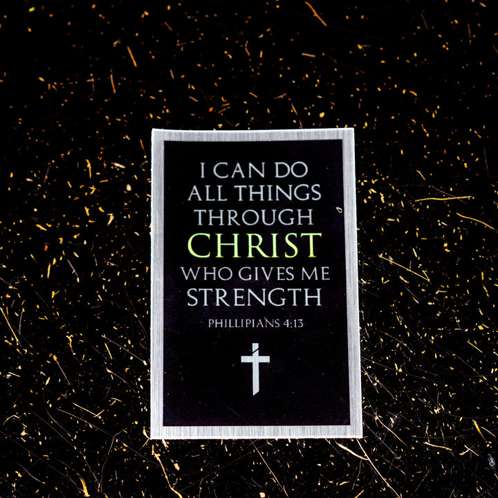 Phillipians 4:13 Iron Cross Rectangle Sticker - Iron Apparel