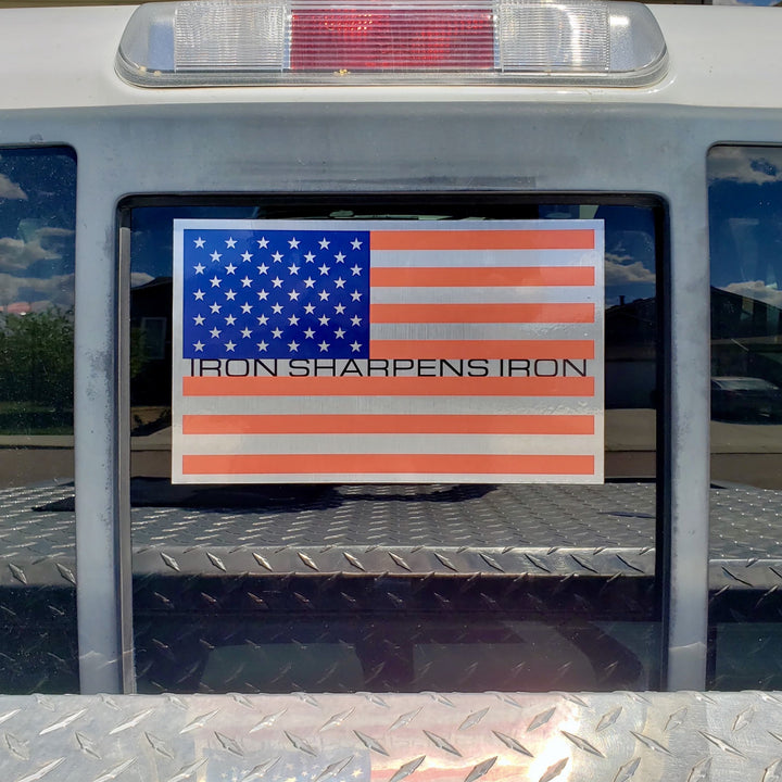Large Iron Sharpens Iron Colored Flag Sticker - Iron Apparel