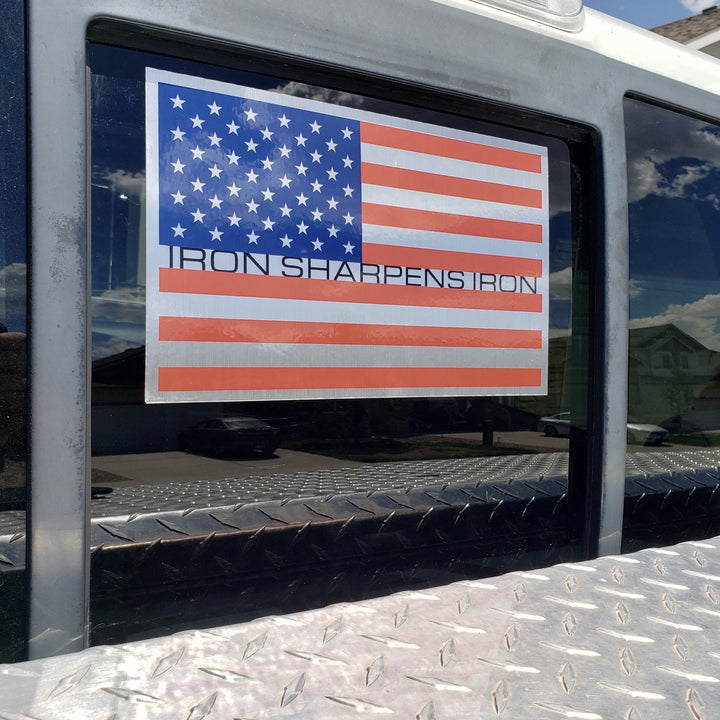Large Iron Sharpens Iron Colored Flag Sticker - Iron Apparel